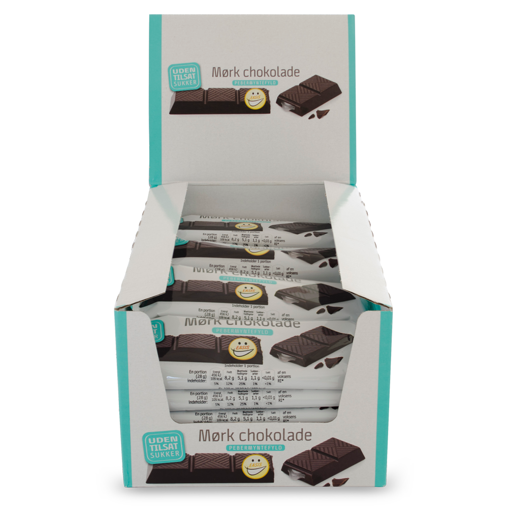 EASIS Mørk sjokoladebar Peppermyntefyll. Kasse med 25 stk.