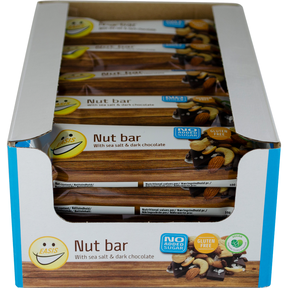 EASIS Nøttebar, Havsalt og mørk sjokolade, Kasse med 20 stk.